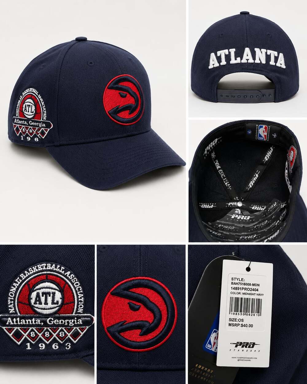 Pro Standard Atlanta Hawks NBA Midnight Navy Adjustable Cap, One Size